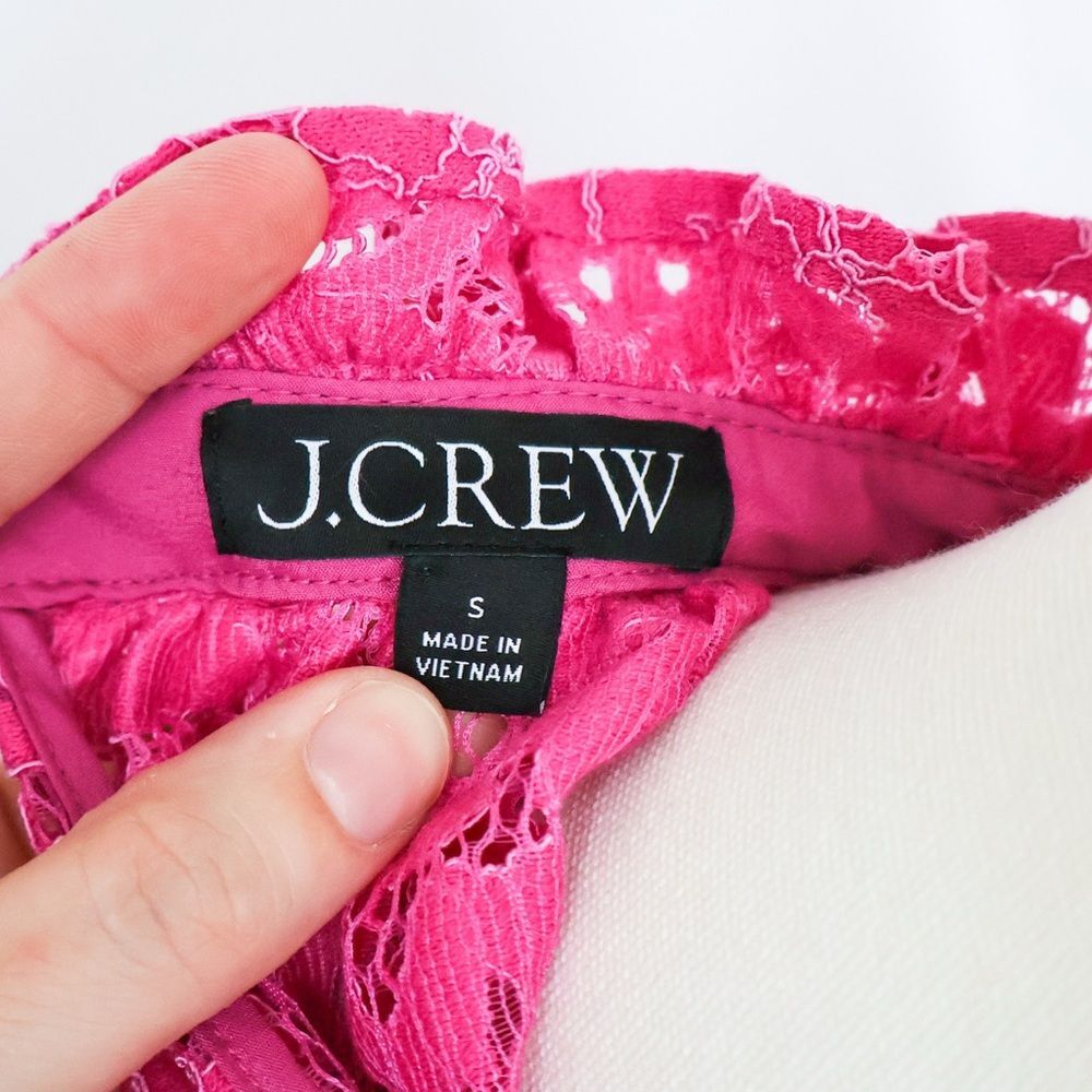 NWOT J Crew Ruffleneck Long Sleeve Lace Dress Hot Pink - Small - Picture 11 of 12